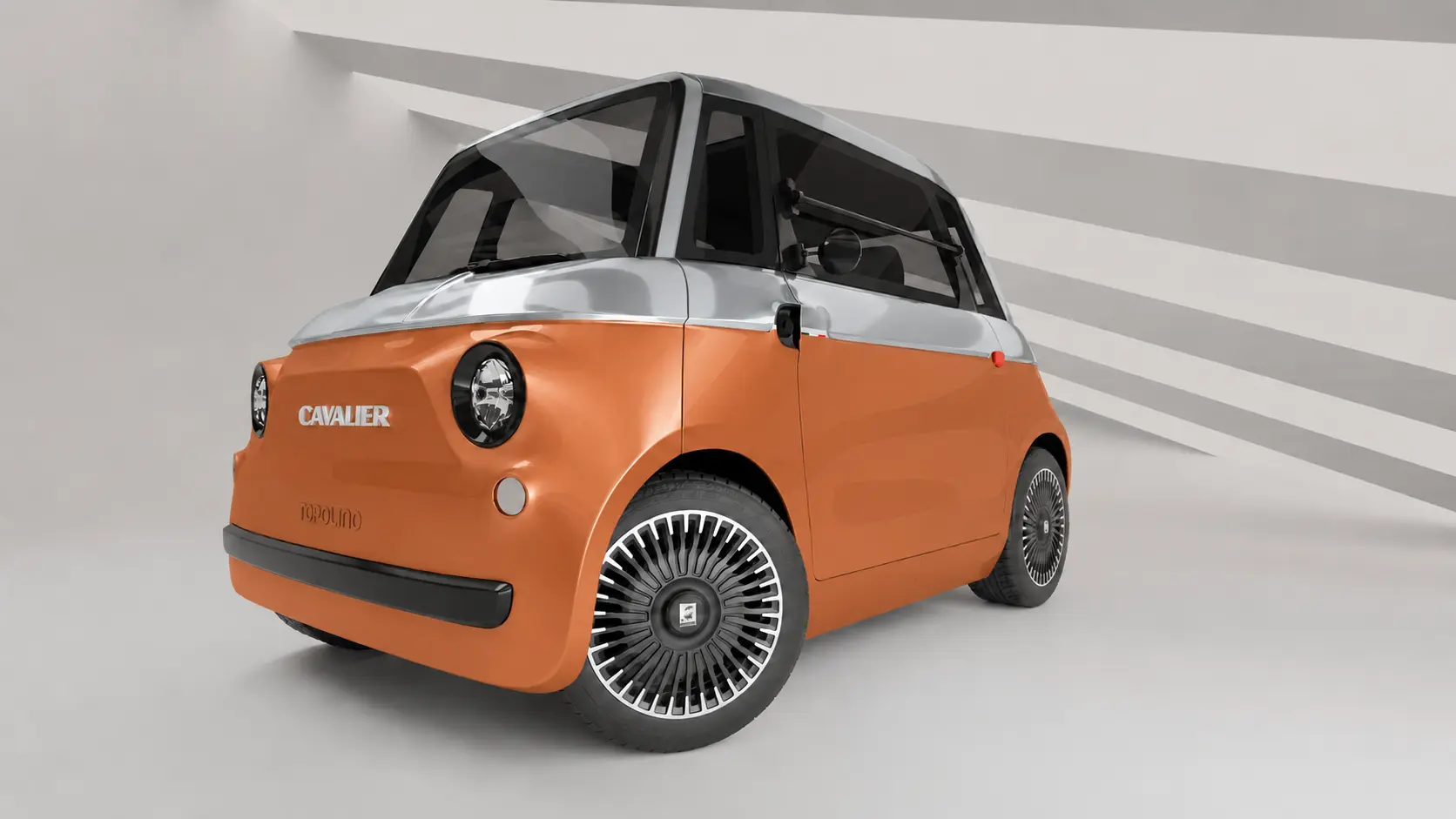 Cavalier Topolino in Arancio Tramonto with Argento Milano roof